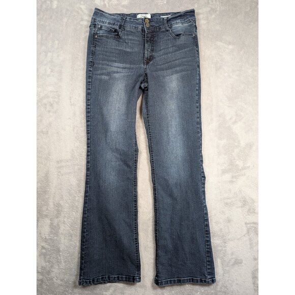 Angels Curvy Bootcut Jeans Womens Size 12 Dark Wash Denim Embroidered Pockets - Picture 1 of 11